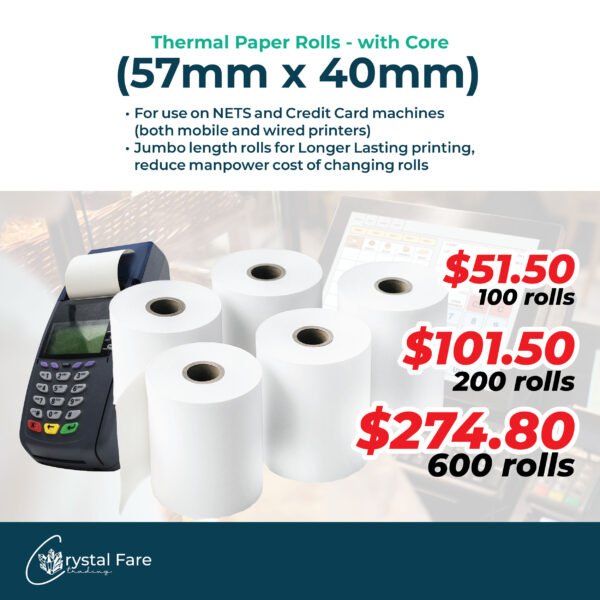 Thermal Paper Rolls (57mm x 40mm) - With Core